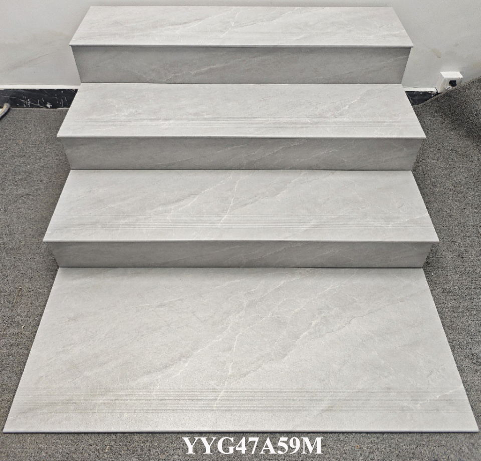 Eco-friendly Gray Carrara Waterproof 470x1200mm Matt Indoor Floor Ceramic Staircases Step and Riser For Hotel