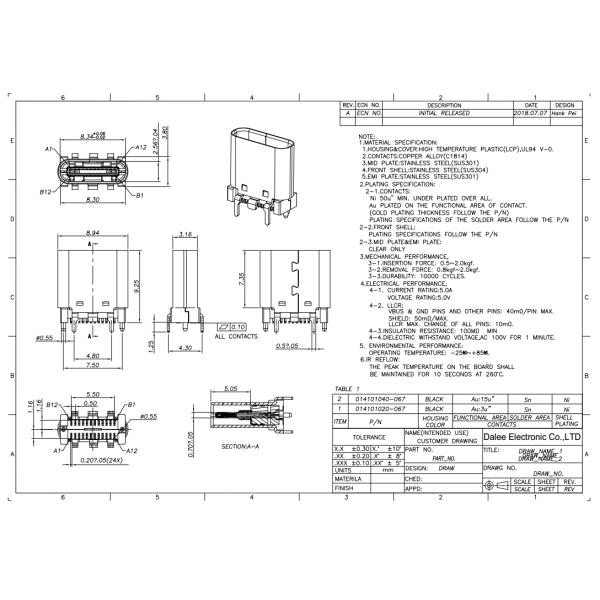 Female Head Vertical Type C Micro USB Connector Withstand 10000 Repeated Insertions