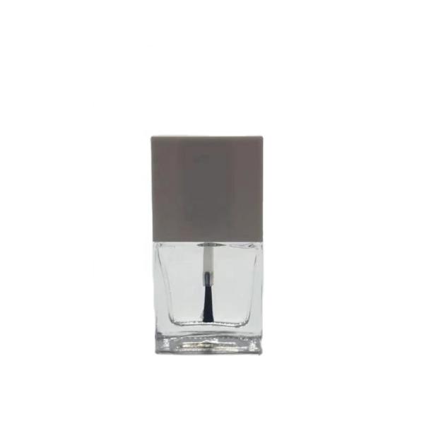 Square Shape Clear UV Gel Glass Nail Polish Bottle With Black And White Cap And Brush