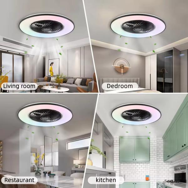 Luxueux ventilateur de plafond LED RGB de 48 W Smart Light App à distance moderne Wi-Fi / contrôle de musique