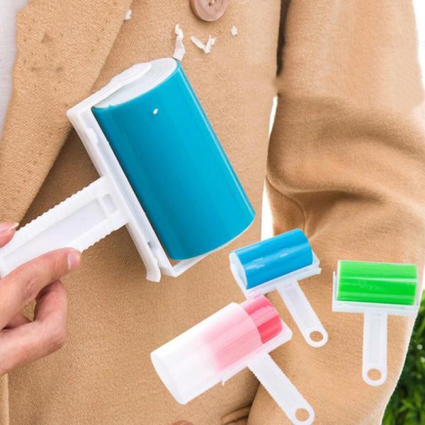 Blue Pet Hair Remover Lint Roller with Reusable Sticky Sheets and Washable Cover