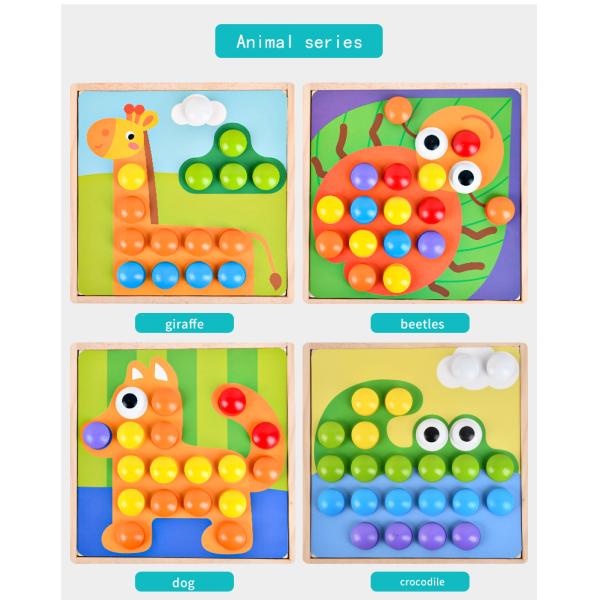 Children Wood Baby Developmental Toys Particle Button Puzzle Mushroom Nail Cartoon