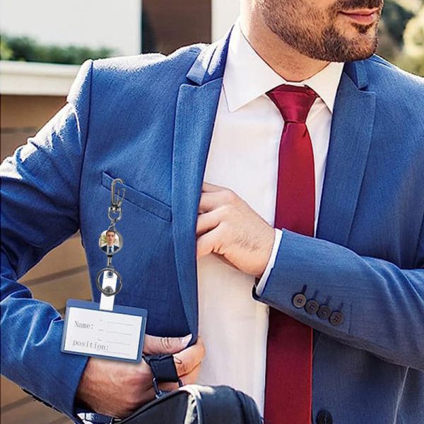 Anti-Loss Sublimation Blank Metal Retractable Keychain Diy Custom ID Badge Holder With Telescopic Rope