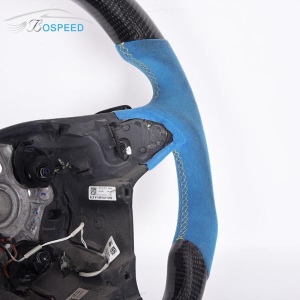 Trichromatic Stripe Blue Alcantara Vw Golf R Steering Wheel Real 3K Carbon Fiber