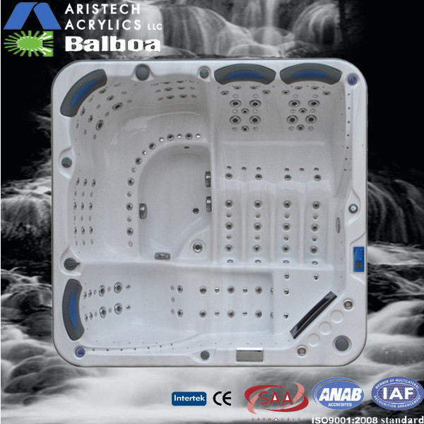 4 Seats + 3 Lounge Luxury Square Acrylic Whirlpool Massage Outdoor Bathtubs 220V / 40A