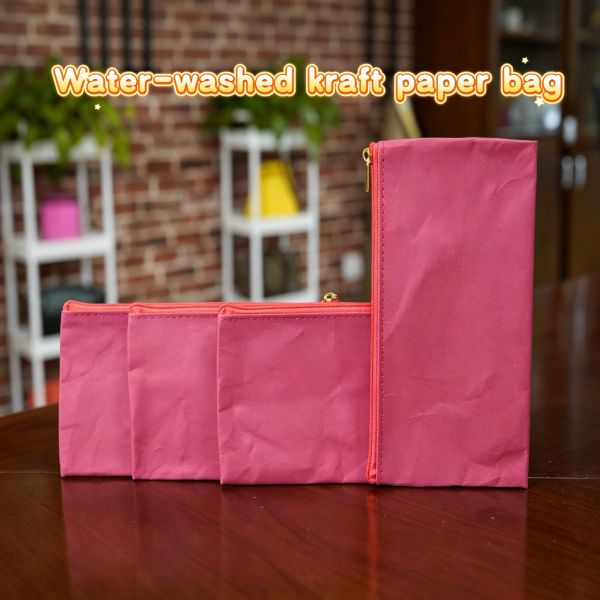 Washable Kraft Pouch – Classic Red – Reusable Eco Travel Organizer for Everyday Use