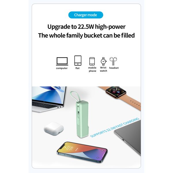 22.5W Output Quick Charger Power Bank Type C 3 In 1 5000 Mah Portable Charger