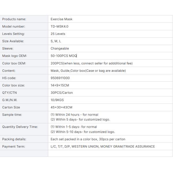 Высокопоставленный тренажерный зал Фитнес Спорт Бег Тренировка Тренировка Маска 25 уровней настроить логотип