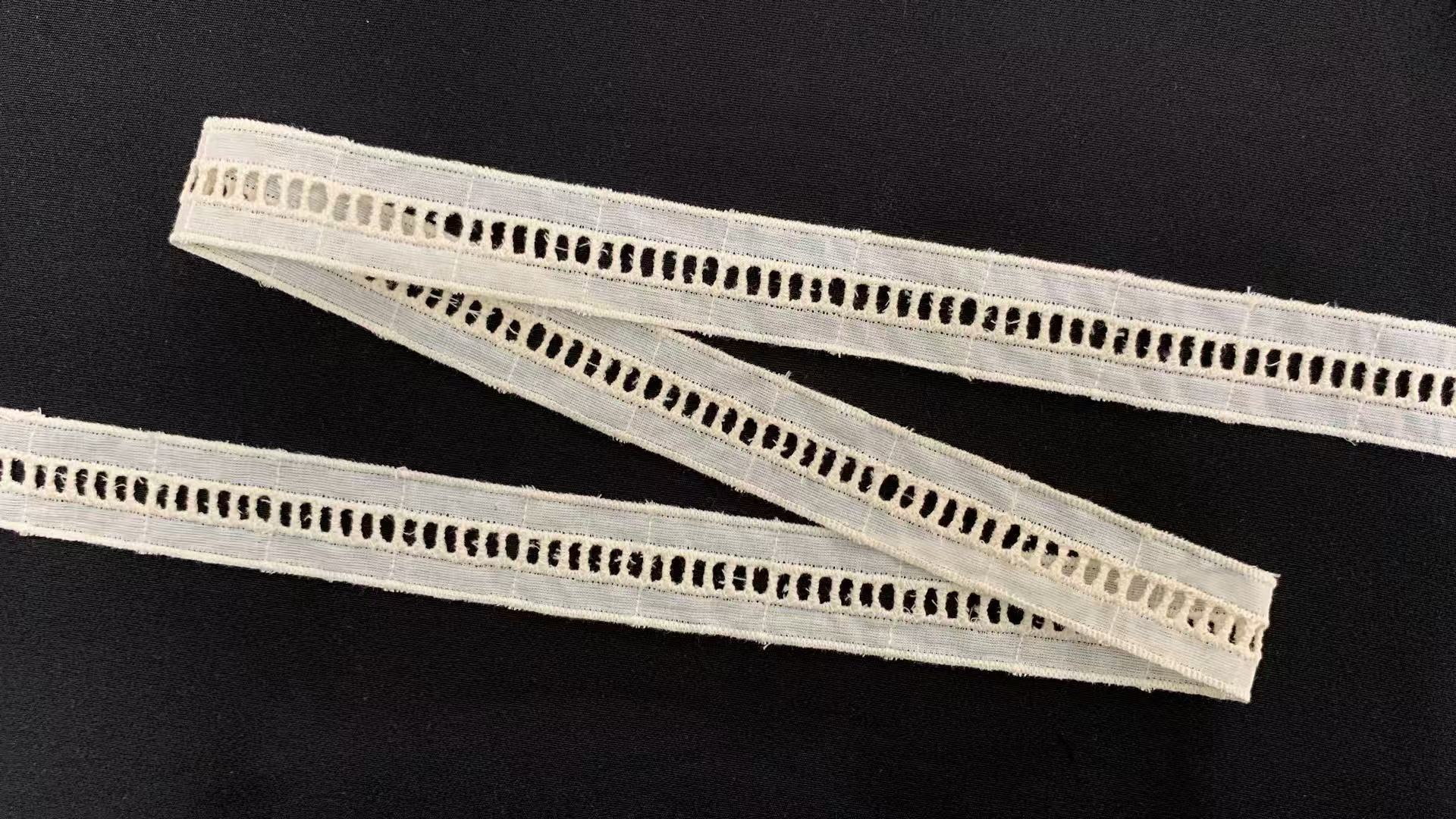 2.5cm Width Cotton Chicken Lace Trim with Elongated Hollow Holes and Solid Cotton Weave for Dress Undergarment Decor