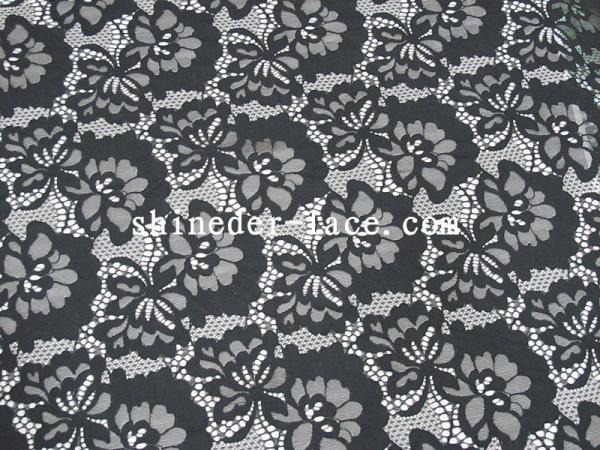 Black Cotton Nylon Lace Fabric Simple Flower Hollow Design For Apparel SYD-0174