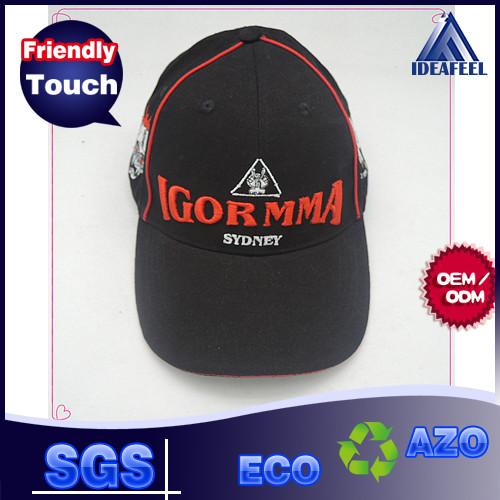 Embroidered Brushed Red Strips Black Baseball Cap , 3D Iron Man Logo Hip Hop Baseball Hats