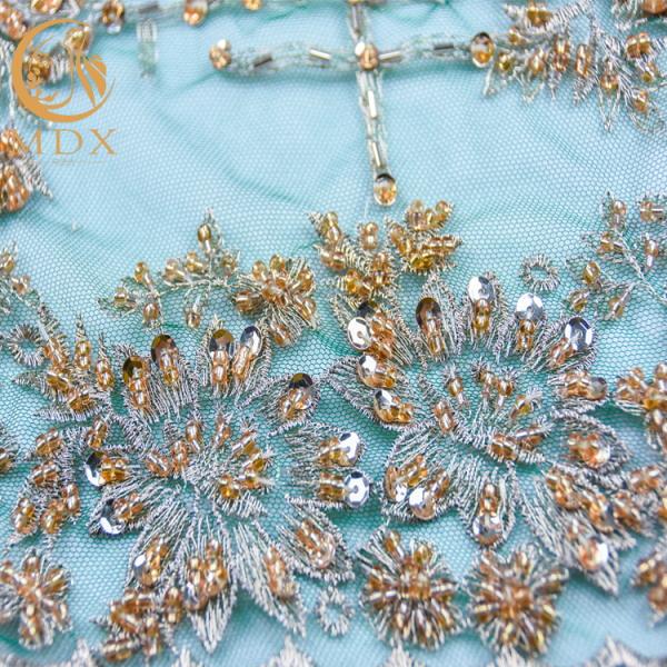Handmade Custom Beaded Embroidery Lace Fabric Symmetrical Design