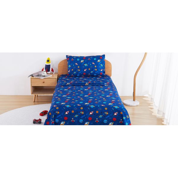 Twin Sheet Set with Space Universe Pattern，Breathable Silky Soft Microfiber Kids Sheet Set