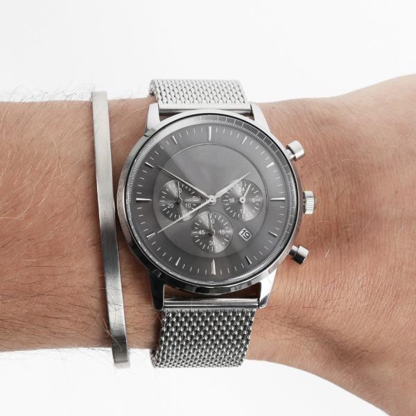 Light Grey Face Stainless Steel Wrist Watch , Mens Stainless Steel Chronograph Watches