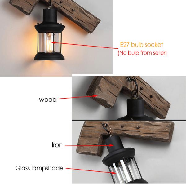 Restaurant bar cafe light creative industrial Vintage wood wall lamp(WH-VR-53)