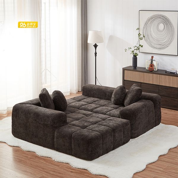 Compressed Chenille Fabric Sectional Sofa With Chaise Lounge For Small Spaces