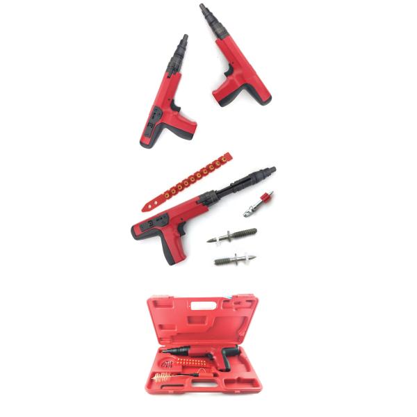 Red Upholstery Decorative Nail Gun with Strip Powder Loads and Durable Concrete Nails