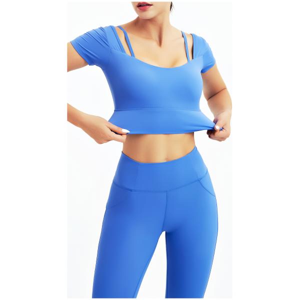 Тренировка фитнеса спортзала женщин логотипа изготовителя фабрики OEM изготовленная на заказ одевает голубой безшовный набор йоги 2 частей