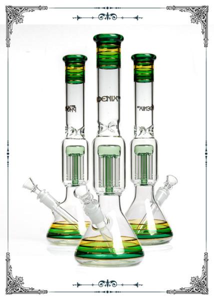 14 Inch Beaker Glass Water Pipe Green 8 Arms Perc With Phoenix Star Logo