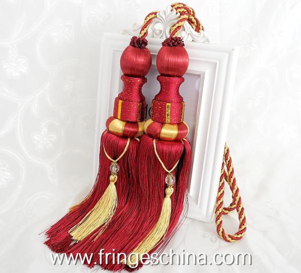 Delicate custom long tassel fringe trimming for curtain attractive tieback hanging ball