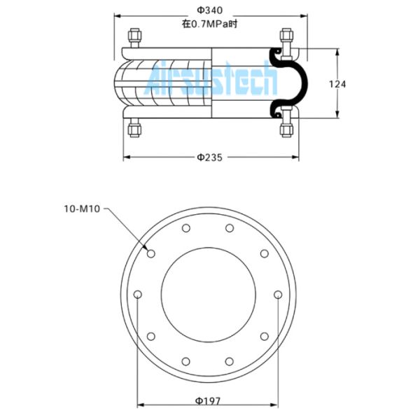 AIRSUSTECH Single Convoluted Air Bag 1H320124 with Flange Ring 90 MM Stroke