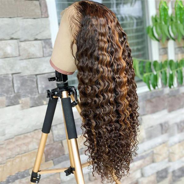Brazilian Virgin Hair Deep Wave Curly HD Lace Frontal Long Wig with Human Hair Type