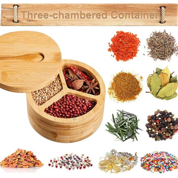 Spice And Seasonings Bamboo Kitchen Utensils Salt Box With Spoon