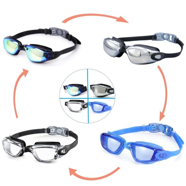 100% Silicone Adult Swimming Goggles With Anti Fog Wide Vision Adjustable For Racing