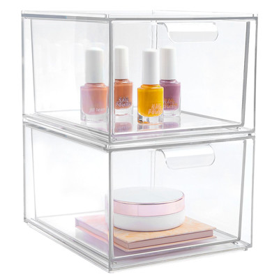 Multifunction Makeup Stackable Clear Plastic Organizer Drawers With Lid