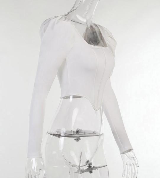 A luva de sopro longa do pescoço do quadrado do vintage dos fabricantes de roupa da ordem pequena que desossa a túnica colheu superior