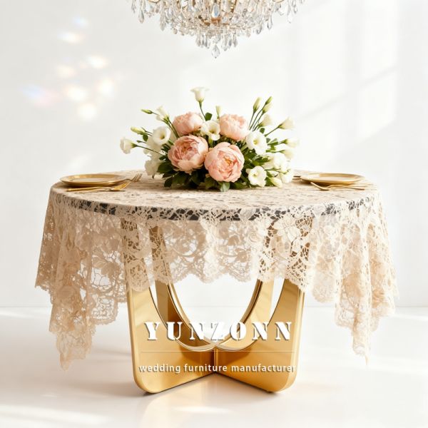 Luxury Round Stainless Steel Wedding Table Event Design Gold Glass Top Dining Table