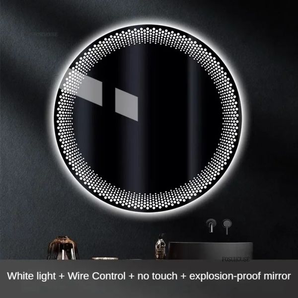 Simple flameproof Led Smart Touch Screen Anti-fog Round Sensor Mirror with Light(WH-MR-101)