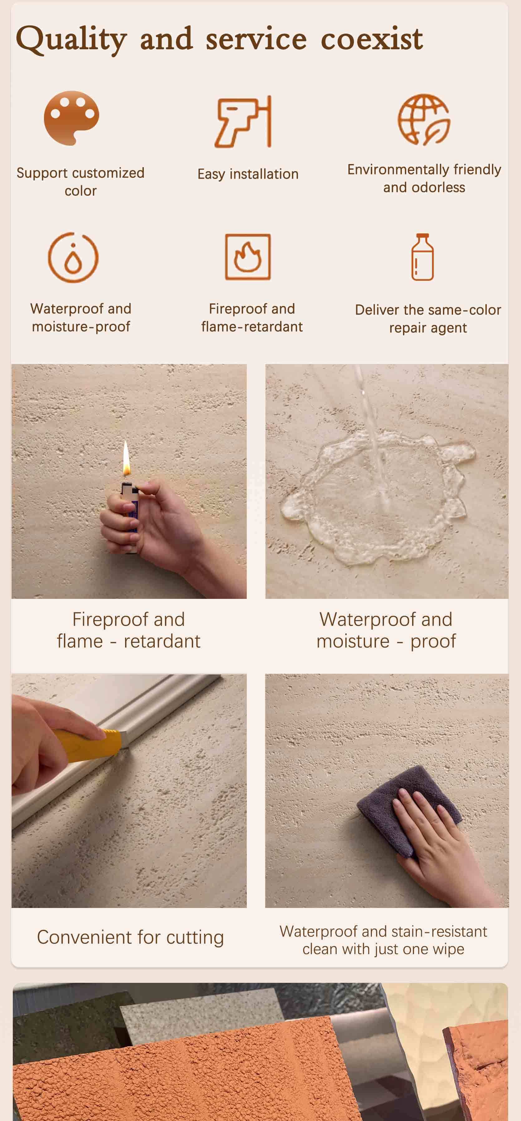 Waterproof Fireproof Moisture-Proof Artificial Stone Wall Panels Soft Material Rammed Earth Anti-Static Flexible Stone Wall Art
