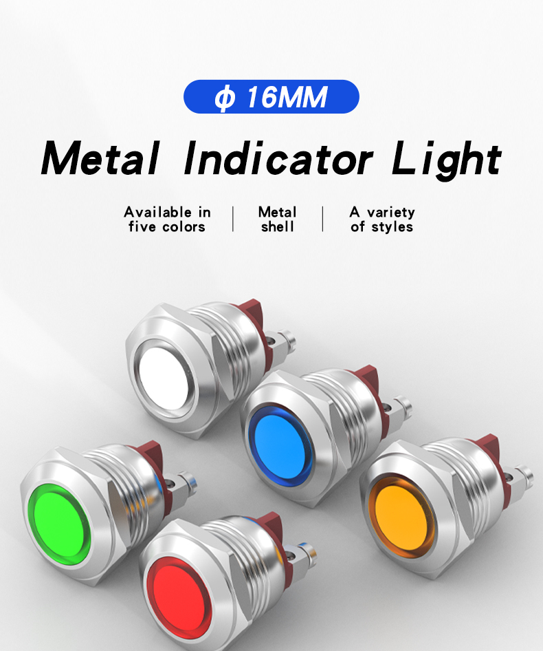 Metal Indicator Light LED 16mm Signal Light Screw Terminal 3V 6V 12V 24V 110V 220V Red Yellow Green Blue White
