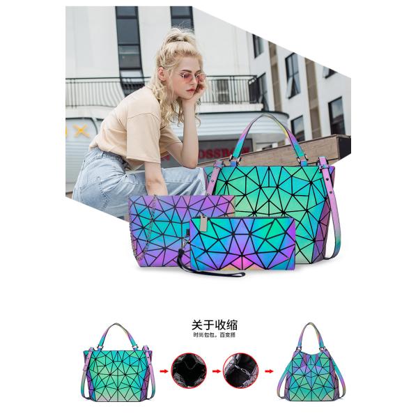 Fashion Geometry Ringer PU Leather Tote Bags Laser Color Changing