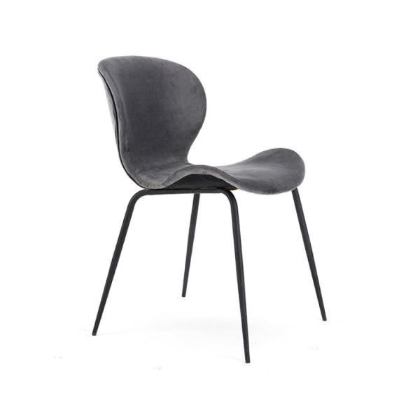 Grey Velvet Upholstered Dining Chairs Wave Shape Seat Anti Slip Mat