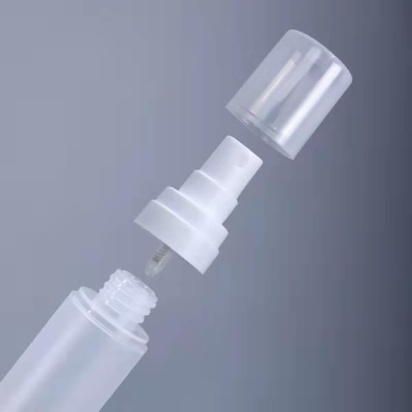 Stock PP half transparent frosted airless spray bottle 15ml 30ml 50ml liquid cosmetic bottle