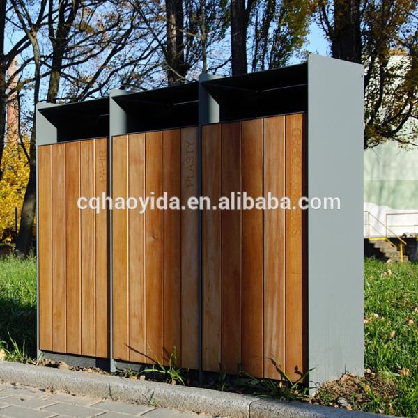 Poubelle commerciale de la poussière de poubelle de bac de recyclage en bois en acier extérieur en métal