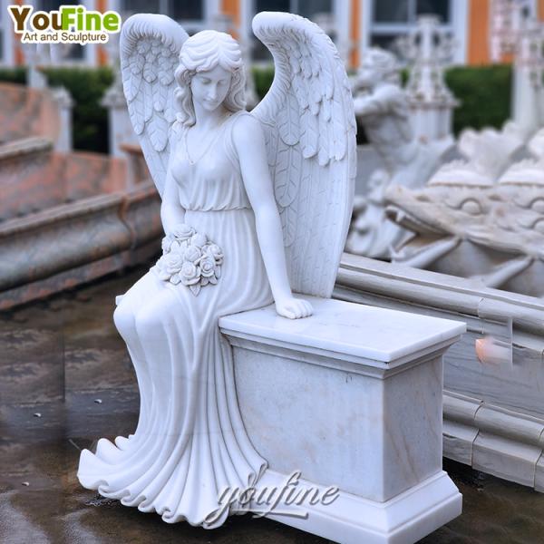 Hand Carved Modern Outdoor Garden Marble Angel Statue Bench Headstone