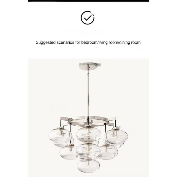 JYLIGHTING Modern Contemporary Bubble Glass Pendant Chandelier, Brushed Brass Circular Frame Hanging Lamp for Hotel Lobby & High-End Restaurant