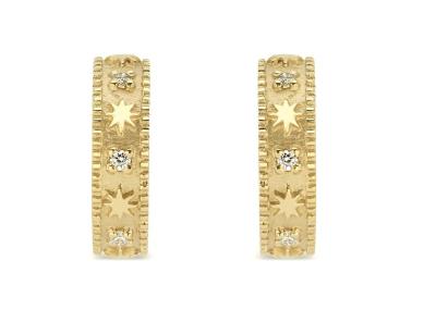 Star Engraved 9K Gold Earrings Huggie Hoop Style Dia 16MM Width 4MM