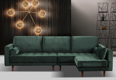 Simple Velvet Sofa Bed Recycle Foam Filling Solid Wood Frame Solid Wood Legs