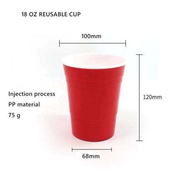 18 OZ 530Ml Red PP Reusable Plastic Cups For Wine