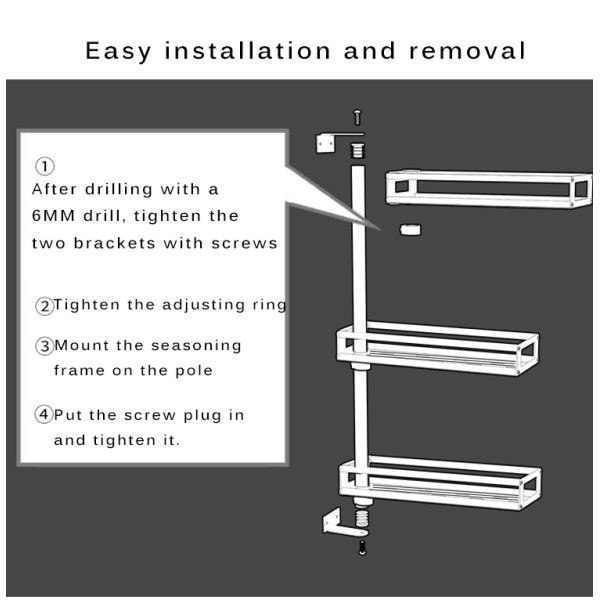 Kitchen Wall-mounted 304 Stainless Steel Rotating Seasoning Rack(Double  Layer )