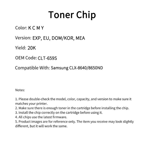 Compatible CLT 659S Toner Chip For Samsung CLX 8640 CLX 8650ND K659S C659S M659S Y659S