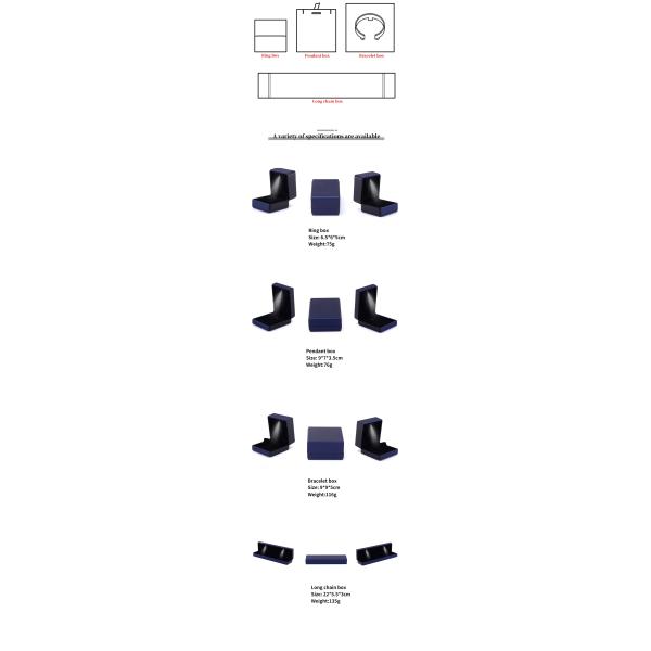 Logo du client boîte de bijoux à lumière LED pour bracelet collier et anneau en cuir bleu