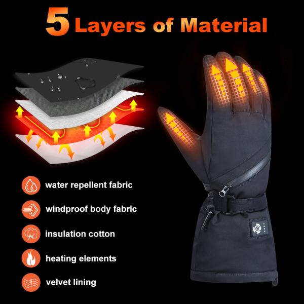 доказательство снега зимы перчаток батареи 7.4V перезаряжаемые нагретое черное
