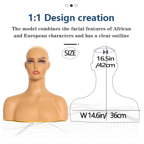 Strong Practicality W36cm Pretty Mannequin Head With Shoulders Human Skin