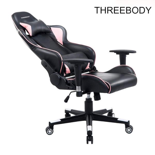 High Back Black And Pink Gaming Chair , Swivels 360 Degrees Pu Leather Office Chair