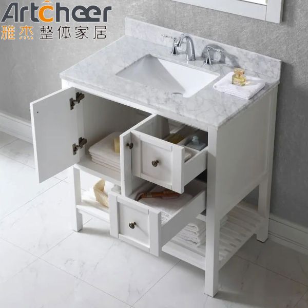 Modern Bathroom Vanity with Solid Wood Frame and Carrara Marble Countertop Vanity Combo